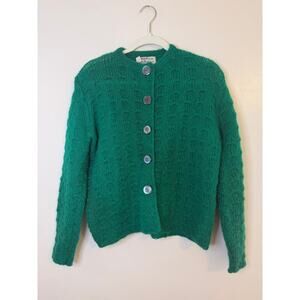 Vintage Womens Dotty Man Mohair Blend Kelly Green Pinup Rockabilly Twee Cardigan